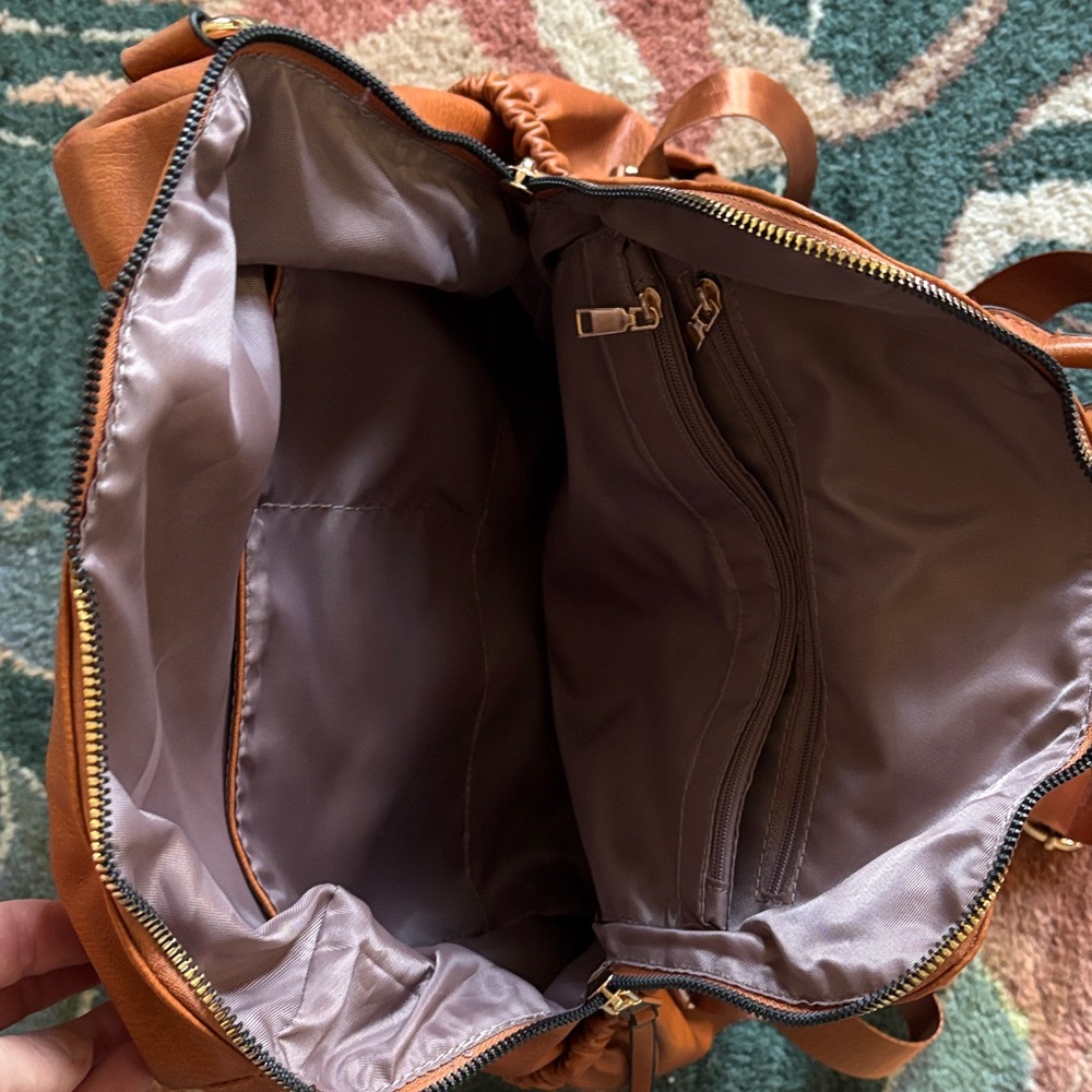 Stylish Brown Backpack With Patterned Strap - image 3